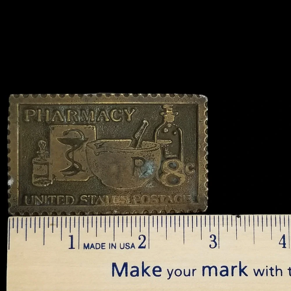 Vintage‎ Pharmacy Stamp Belt Buckle Tiffany Studio New York Brass